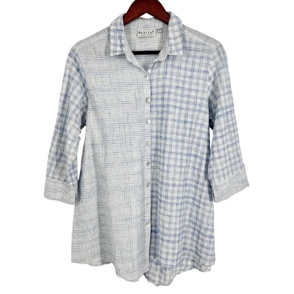 Habitat Tops - Habitat Sz Small Blue White Crinkle Fabric Wearable Art to Wear Blouse Shirt Top